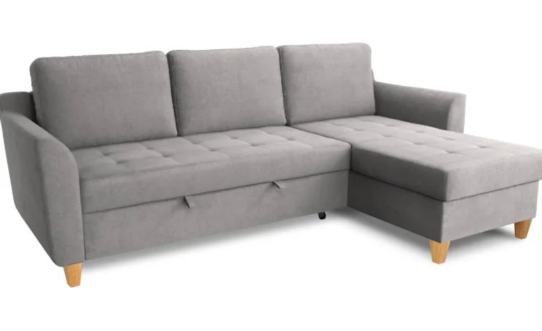 Ecksofa mit Bettfunktion und Bettkasten Ashgrey Microfaser B/H/T: ca. 231x86x150 cm