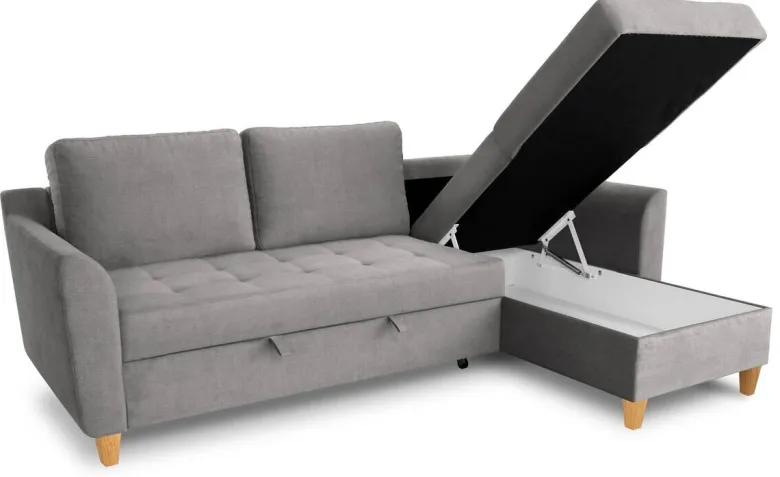Ecksofa mit Bettfunktion und Bettkasten Ashgrey Microfaser B/H/T: ca. 231x86x150 cm