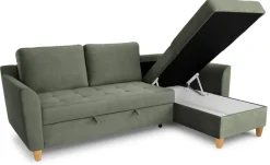 Ecksofa mit Bettfunktion und Bettkasten hellgrün Microfaser B/H/T: ca. 231x86x150 cm