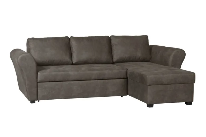 Ecksofa mit Bettfunktion und Bettkasten grau Microfaser B/H/T: ca. 260x89x155 cm