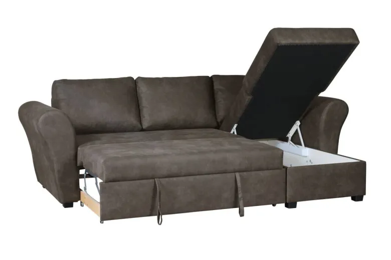 Ecksofa mit Bettfunktion und Bettkasten grau Microfaser B/H/T: ca. 260x89x155 cm