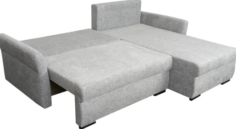 Ecksofa mit Bettfunktion und Bettkasten grau Webstoff B/H/T: ca. 218x90x168 cm