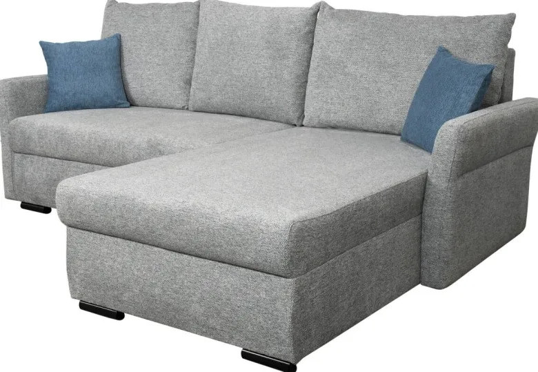 Ecksofa mit Bettfunktion und Bettkasten grau Webstoff B/H/T: ca. 218x90x168 cm