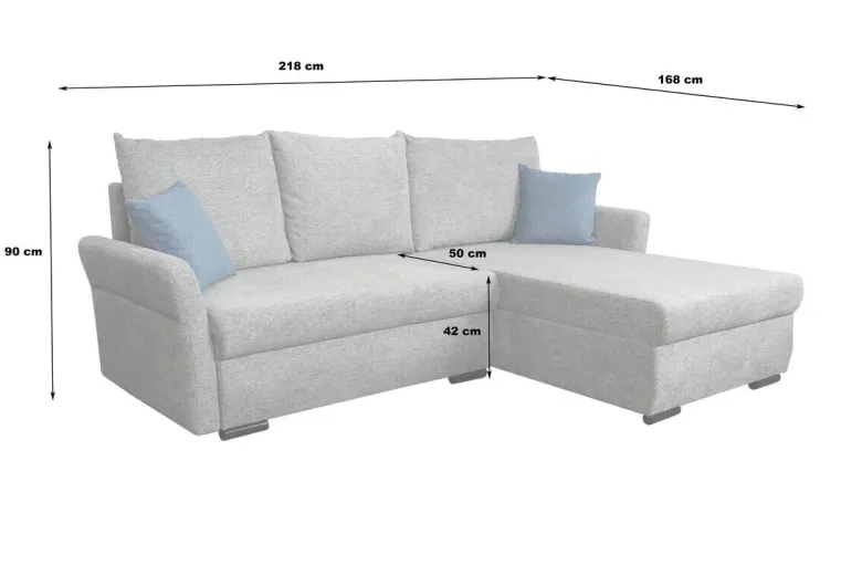 Ecksofa mit Bettfunktion und Bettkasten grau Webstoff B/H/T: ca. 218x90x168 cm