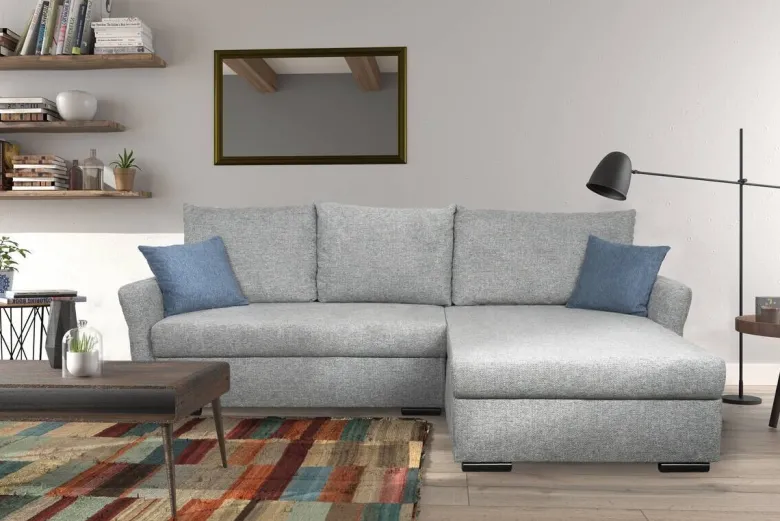 Ecksofa mit Bettfunktion und Bettkasten grau Webstoff B/H/T: ca. 218x90x168 cm