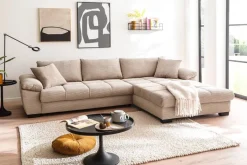 Ecksofa mit Bettfunktion und Bettkasten taupe Microfaser B/H/T: ca. 323x88x211 cm