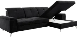 Ecksofa mit Bettfunktion und Bettkasten schwarz Microfaser B/H/T: ca. 270x104x170 cm