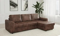 Ecksofa mit Bettfunktion und Bettkasten hellbraun Microfaser B/T: ca. 245x155 cm