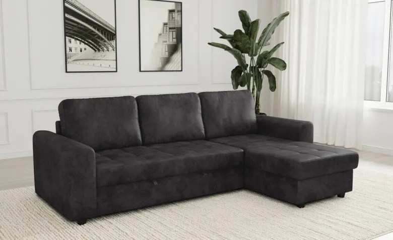 Ecksofa mit Bettfunktion und Bettkasten anthrazit Microfaser B/T: ca. 245x155 cm
