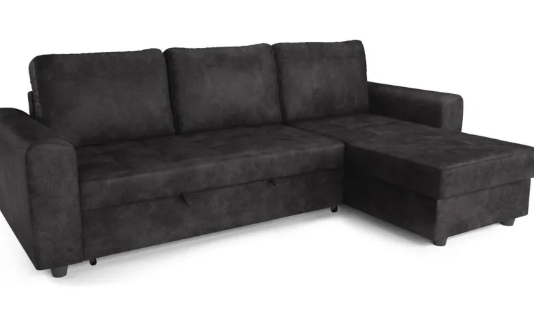 Ecksofa mit Bettfunktion und Bettkasten anthrazit Microfaser B/T: ca. 245x155 cm