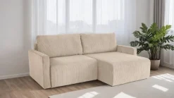 Ecksofa mit Bettfunktion und Bettkasten creme Microfaser B/H/T: ca. 227x92x146 cm
