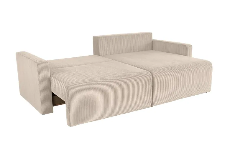 Ecksofa mit Bettfunktion und Bettkasten creme Microfaser B/H/T: ca. 227x92x146 cm