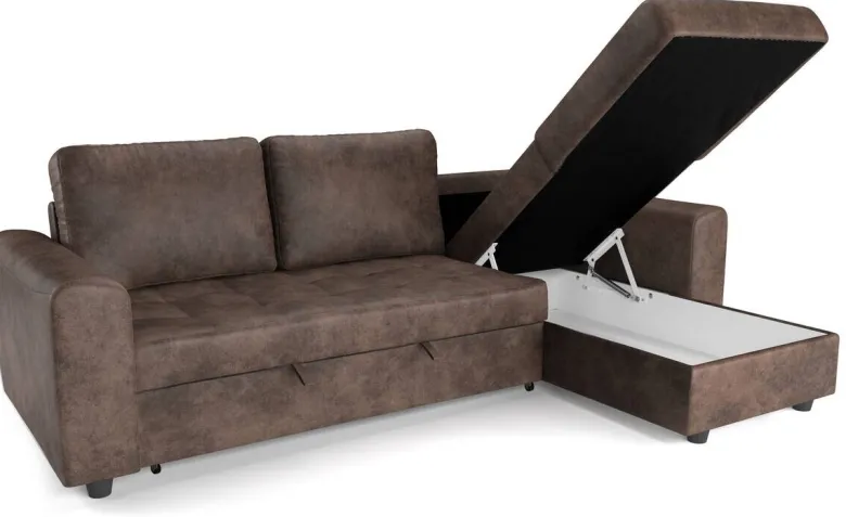Ecksofa mit Bettfunktion und Bettkasten silber Microfaser B/T: ca. 245x155 cm