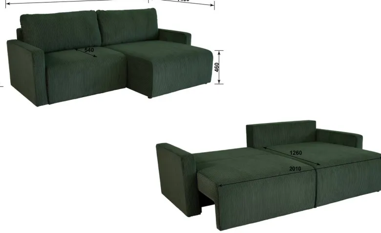 Ecksofa mit Bettfunktion und Bettkasten grün Microfaser B/H/T: ca. 227x92x146 cm