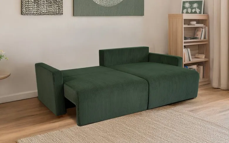 Ecksofa mit Bettfunktion und Bettkasten grün Microfaser B/H/T: ca. 227x92x146 cm