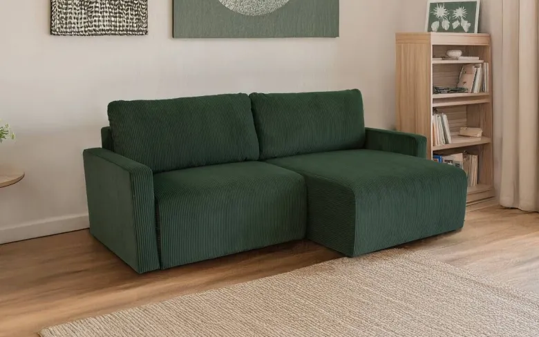 Ecksofa mit Bettfunktion und Bettkasten grün Microfaser B/H/T: ca. 227x92x146 cm