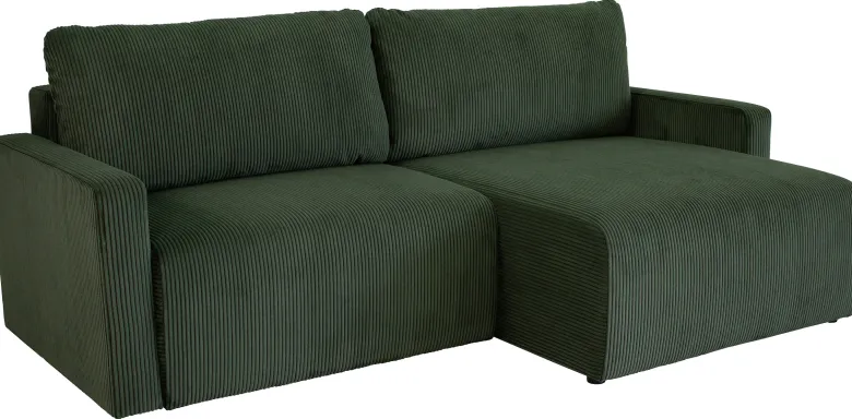Ecksofa mit Bettfunktion und Bettkasten grün Microfaser B/H/T: ca. 227x92x146 cm