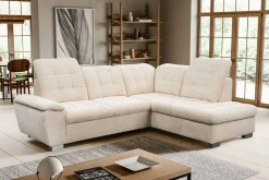 Ecksofa mit Bettfunktion und Bettkasten creme Microfaser B/T: ca. 216x260 cm