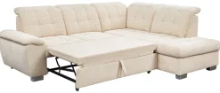 Ecksofa mit Bettfunktion und Bettkasten creme Microfaser B/T: ca. 216x260 cm