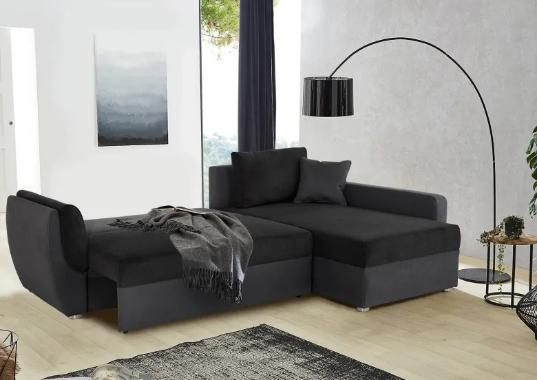 Ecksofa mit Bettfunktion und Bettkasten schwarz Polyester B/H/T: ca. 247x82x178 cm