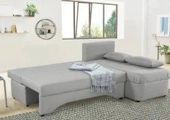 Ecksofa mit Bettfunktion und Bettkasten hellgrau Flachgewebe B/H/T: ca. 191x70x142 cm
