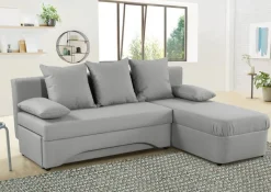 Ecksofa mit Bettfunktion und Bettkasten hellgrau Flachgewebe B/H/T: ca. 191x70x142 cm