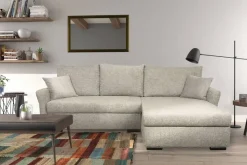 Ecksofa mit Bettfunktion und Bettkasten beige Webstoff B/H/T: ca. 218x90x168 cm