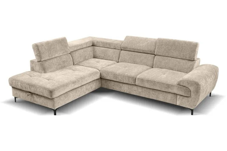 Ecksofa mit Bettfunktion und Bettkasten natur Microfaser B/H/T: ca. 256x73x202 cm