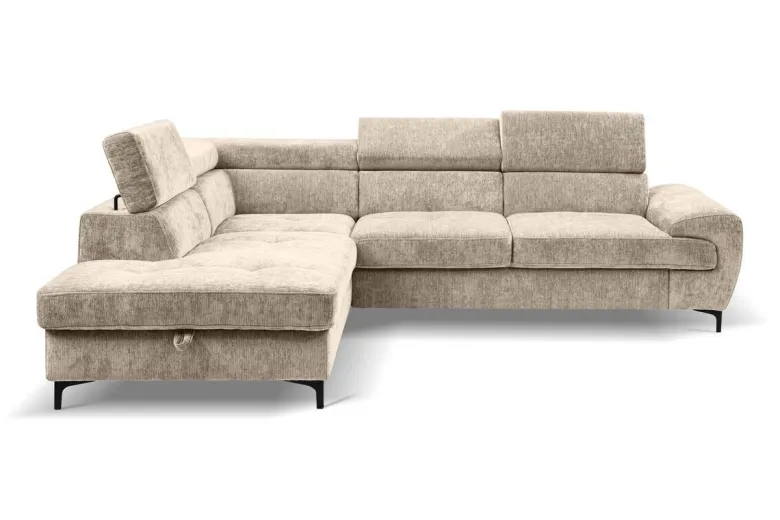 Ecksofa mit Bettfunktion und Bettkasten natur Microfaser B/H/T: ca. 256x73x202 cm
