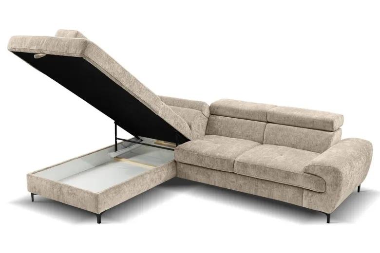 Ecksofa mit Bettfunktion und Bettkasten natur Microfaser B/H/T: ca. 256x73x202 cm