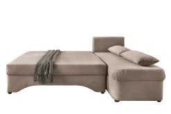 Ecksofa mit Bettfunktion und Bettkasten hellbraun Microfaser B/H/T: ca. 191x70x142 cm