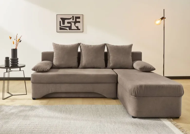 Ecksofa mit Bettfunktion und Bettkasten hellbraun Microfaser B/H/T: ca. 191x70x142 cm