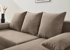Ecksofa mit Bettfunktion und Bettkasten hellbraun Microfaser B/H/T: ca. 191x70x142 cm