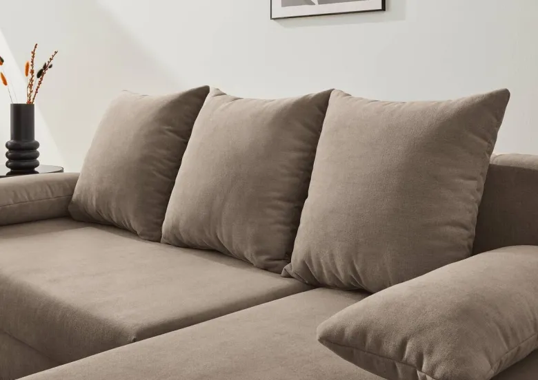 Ecksofa mit Bettfunktion und Bettkasten hellbraun Microfaser B/H/T: ca. 191x70x142 cm