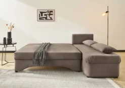 Ecksofa mit Bettfunktion und Bettkasten hellbraun Microfaser B/H/T: ca. 191x70x142 cm