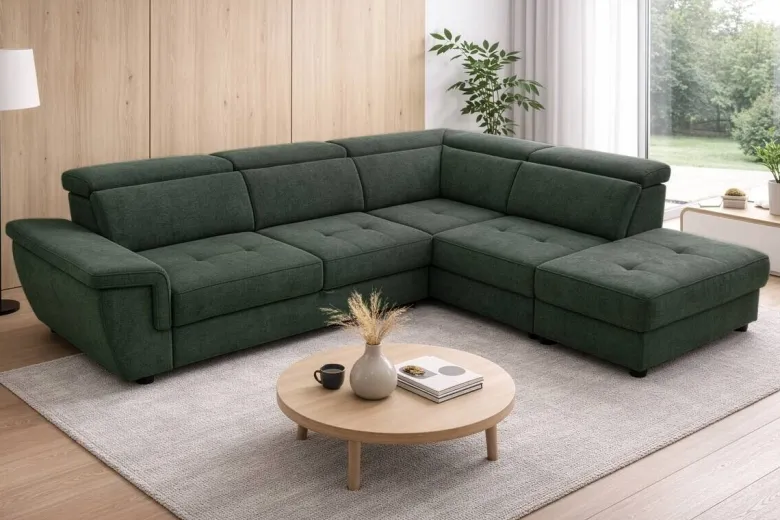 Ecksofa mit Bettfunktion und Bettkasten dunkelgrün Flachgewebe B/H/T: ca. 267x75x238 cm