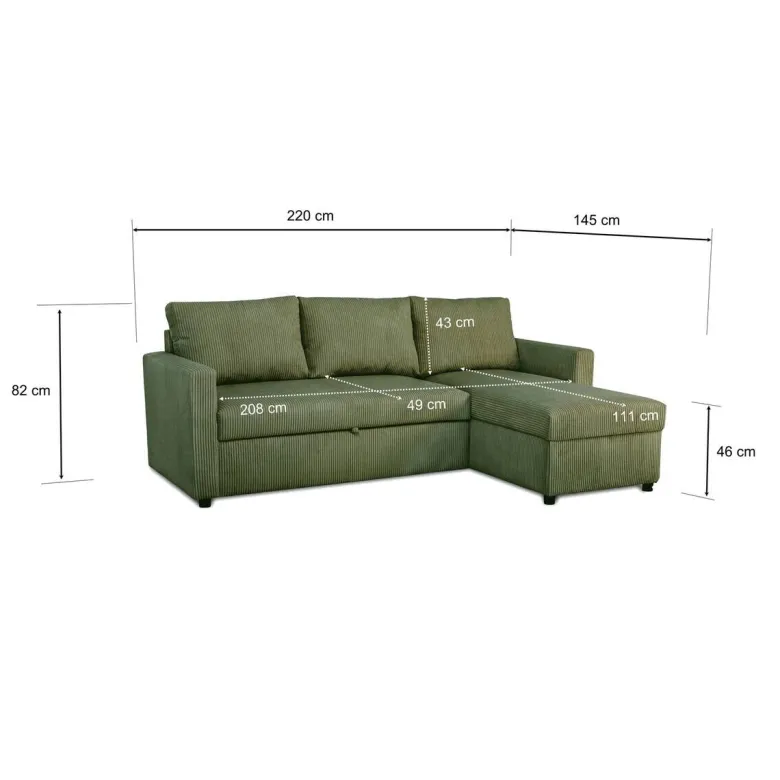 Ecksofa mit Bettfunktion und Bettkasten khaki Microfaser B/H/T: ca. 215x145x82 cm