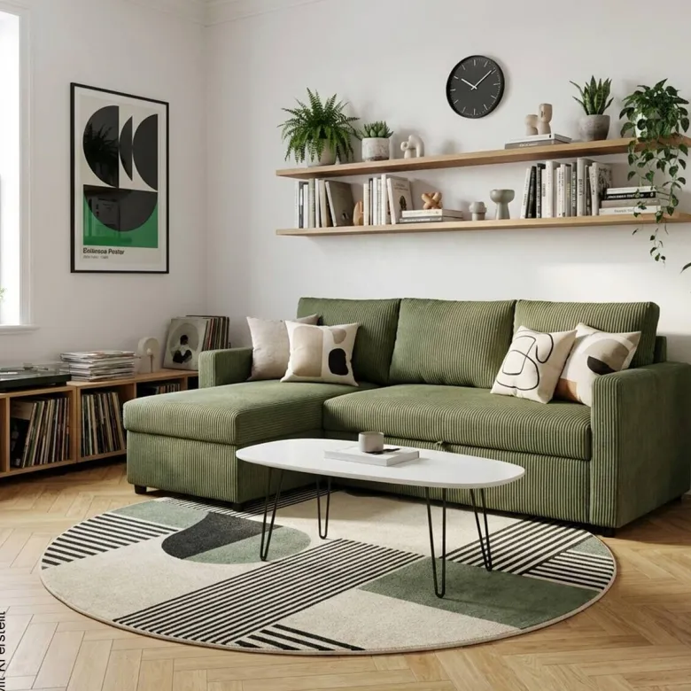 Ecksofa mit Bettfunktion und Bettkasten khaki Microfaser B/H/T: ca. 215x145x82 cm