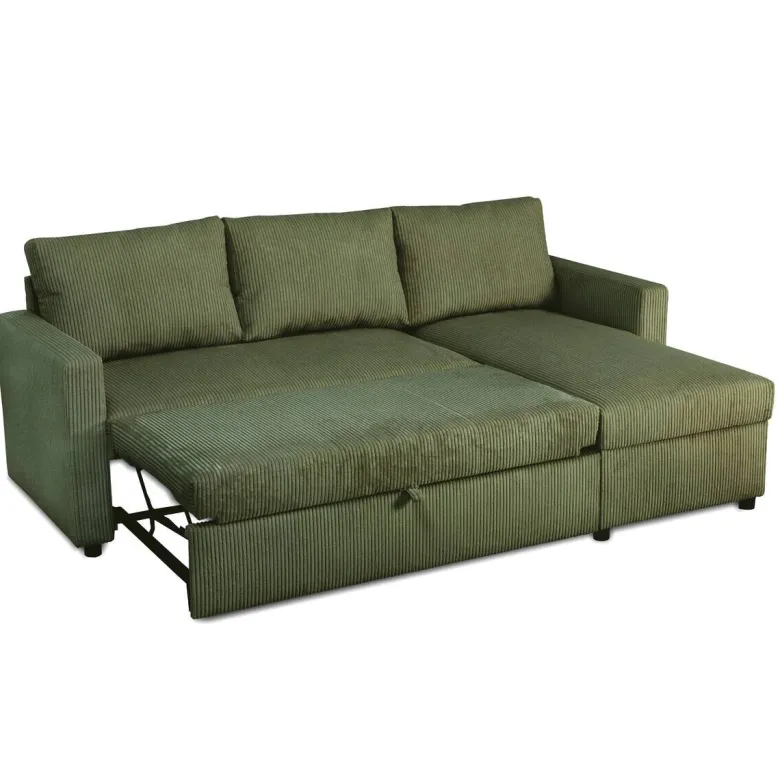 Ecksofa mit Bettfunktion und Bettkasten khaki Microfaser B/H/T: ca. 215x145x82 cm