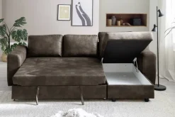 Ecksofa mit Bettfunktion und Bettkasten dunkelbraun B/H/T: ca. 245x85x155 cm