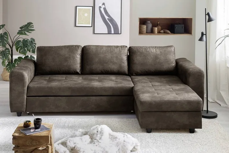 Ecksofa mit Bettfunktion und Bettkasten dunkelbraun B/H/T: ca. 245x85x155 cm