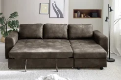 Ecksofa mit Bettfunktion und Bettkasten dunkelbraun B/H/T: ca. 245x85x155 cm
