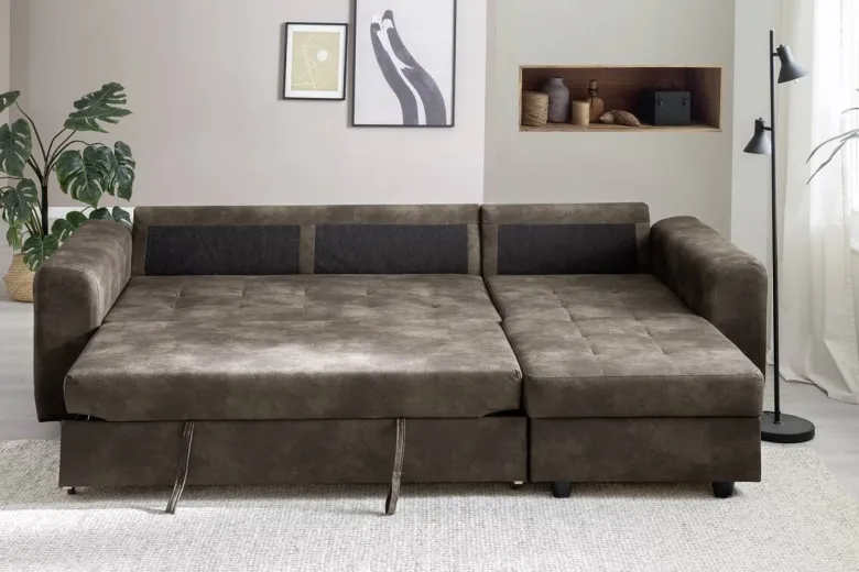 Ecksofa mit Bettfunktion und Bettkasten dunkelbraun B/H/T: ca. 245x85x155 cm