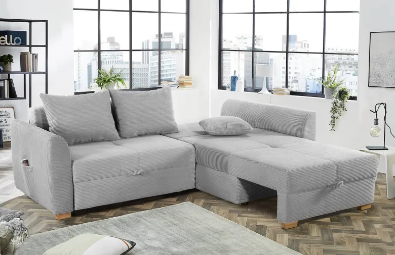 Ecksofa mit Bettfunktion und Bettkasten hellgrau B/H/T: ca. 236x81x160 cm