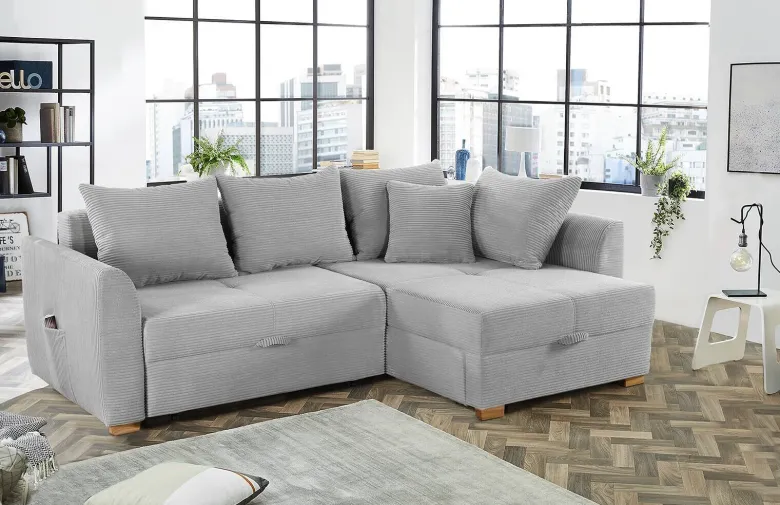 Ecksofa mit Bettfunktion und Bettkasten hellgrau B/H/T: ca. 236x81x160 cm