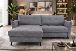 Ecksofa mit Bettfunktion und Bettkasten grau Microfaser B/H/T: ca. 235x90x159 cm