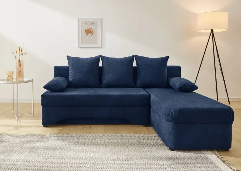 Ecksofa mit Bettfunktion und Bettkasten dunkelblau Microfaser B/H/T: ca. 191x70x142 cm