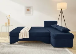 Ecksofa mit Bettfunktion und Bettkasten dunkelblau Microfaser B/H/T: ca. 191x70x142 cm