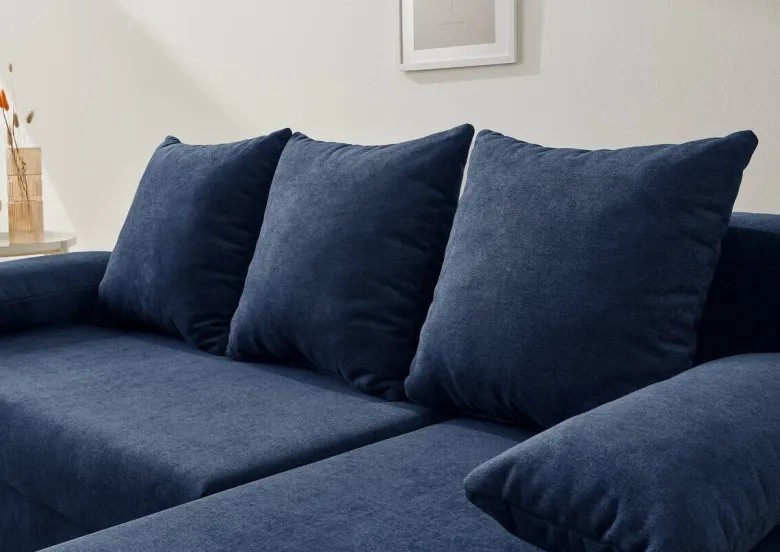 Ecksofa mit Bettfunktion und Bettkasten dunkelblau Microfaser B/H/T: ca. 191x70x142 cm