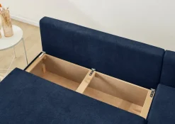Ecksofa mit Bettfunktion und Bettkasten dunkelblau Microfaser B/H/T: ca. 191x70x142 cm